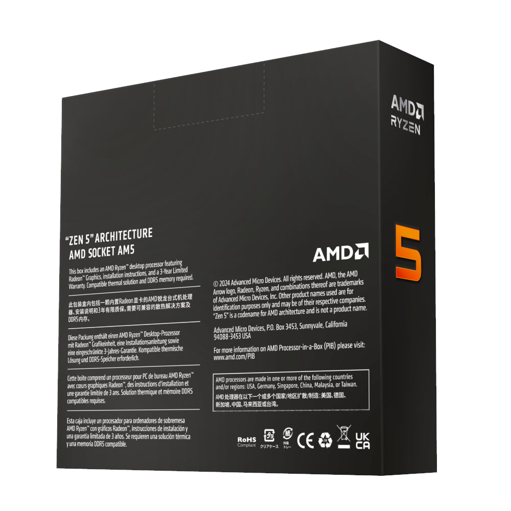 AMD Ryzen 5 9600X 6-Core/ 12-Threads; Socket AM5; 38MB  Cache; 65W Processor with Radeon Graphics BOX