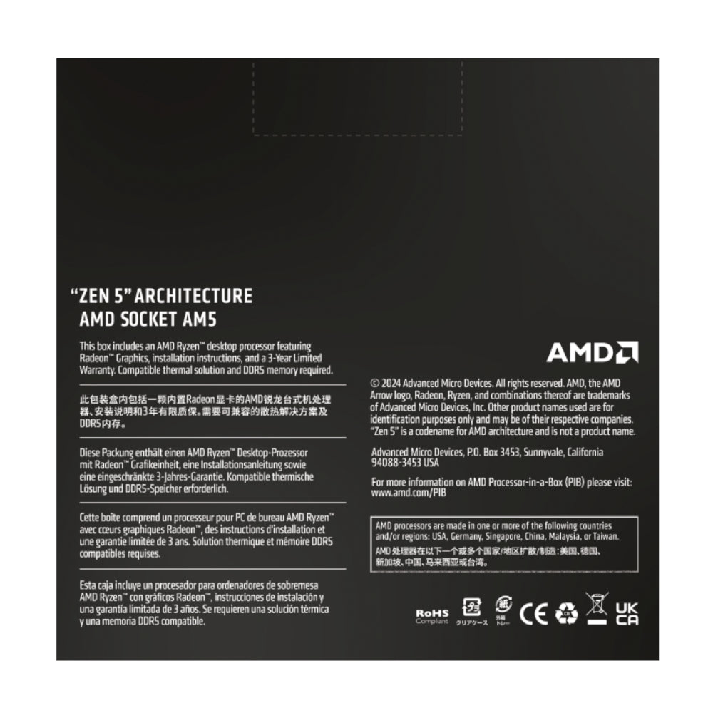AMD Ryzen 5 9600X 6-Core/ 12-Threads; Socket AM5; 38MB  Cache; 65W Processor with Radeon Graphics BOX