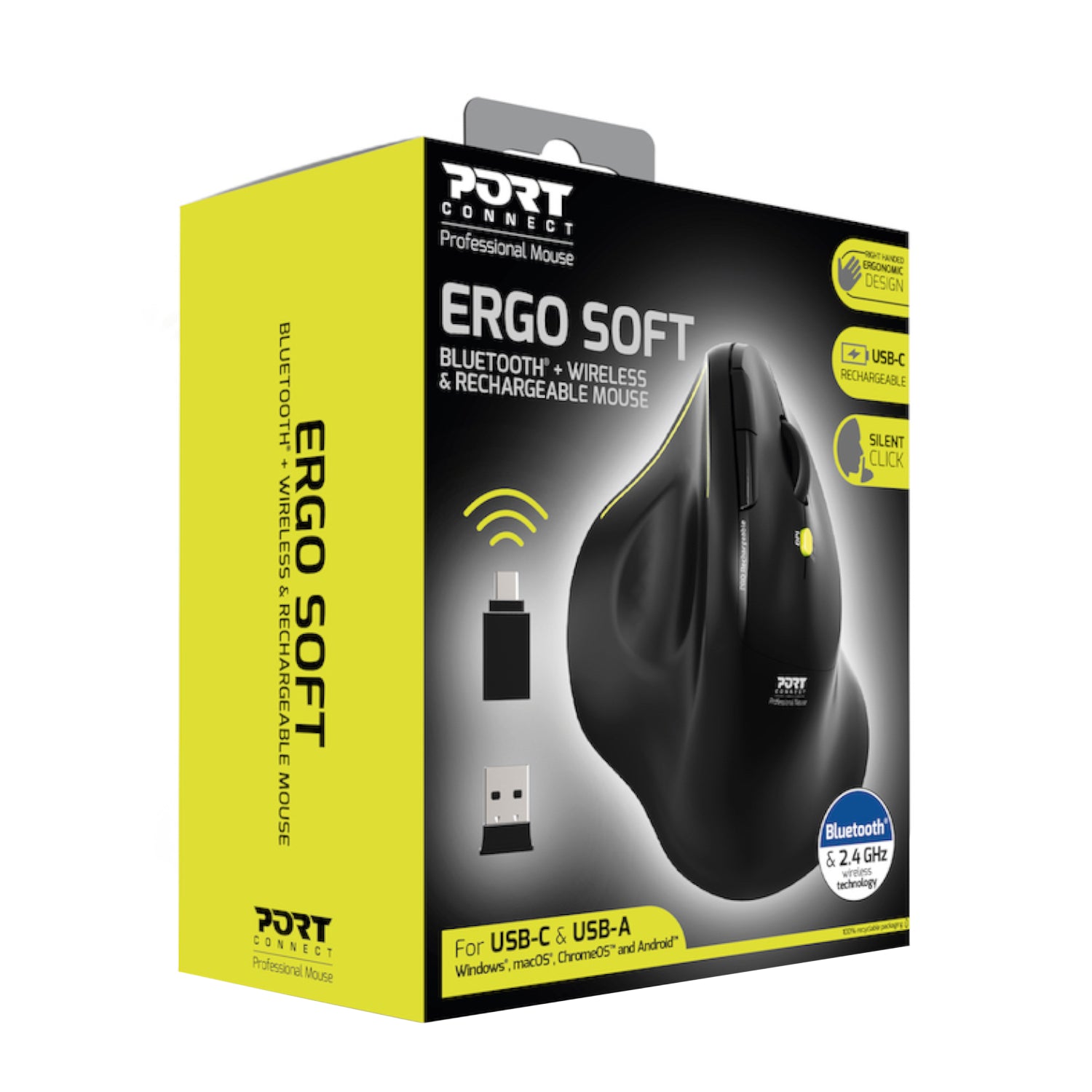 Port Connect 2.4GHz Wireless ERGO SOFT Bluetooth Rechargeable Mouse